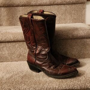 Acme Women's Vintage Dark Brown Leather Western-Style Boots Size 8.5